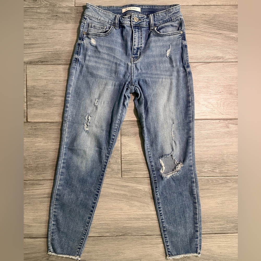 Juniors Eunina Light Blue High Rise Distressed Skinny Jeans size 5